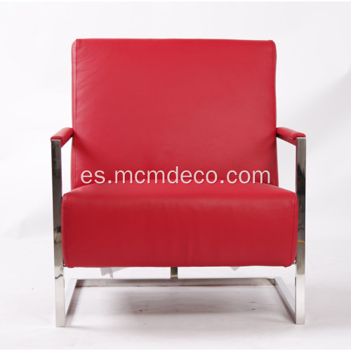 Elegante sillón de cuero moderno con marco de acero inoxidable